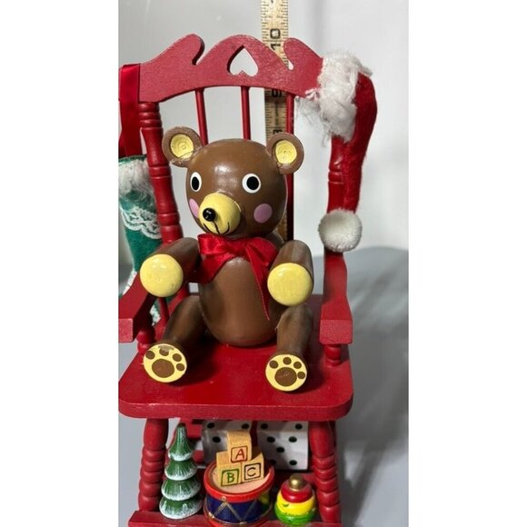 Vtg Christmas Rocking Chair Music Box Teddy Bear Wooden Holiday Decor - Picture 7 of 8